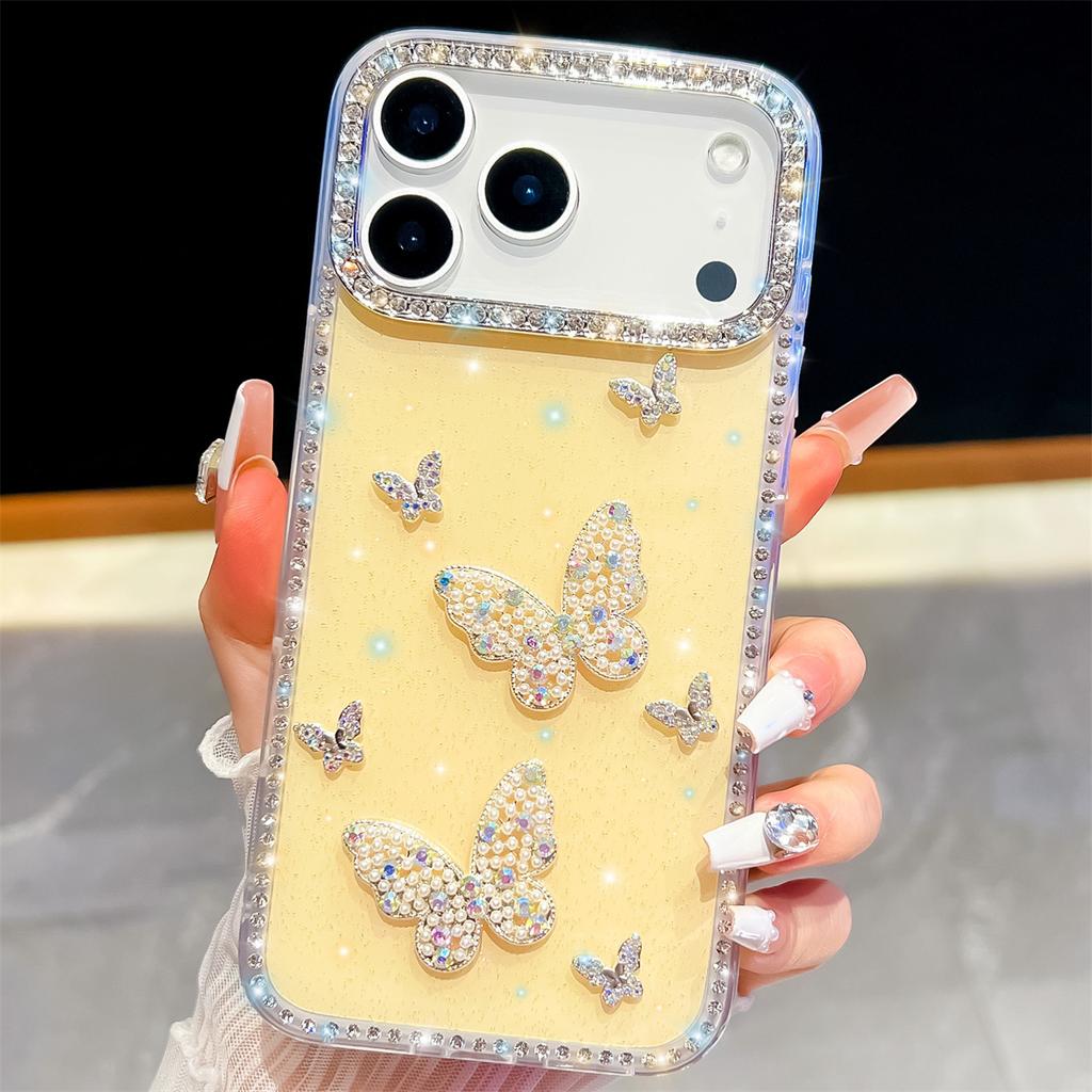 Handmade Sparkly Diamond Butterfly Swarm IMD Phone Case, Compatible with iPhone 13,iPhone 14,iPhone 15,iPhone 16,iPhone 17 Series