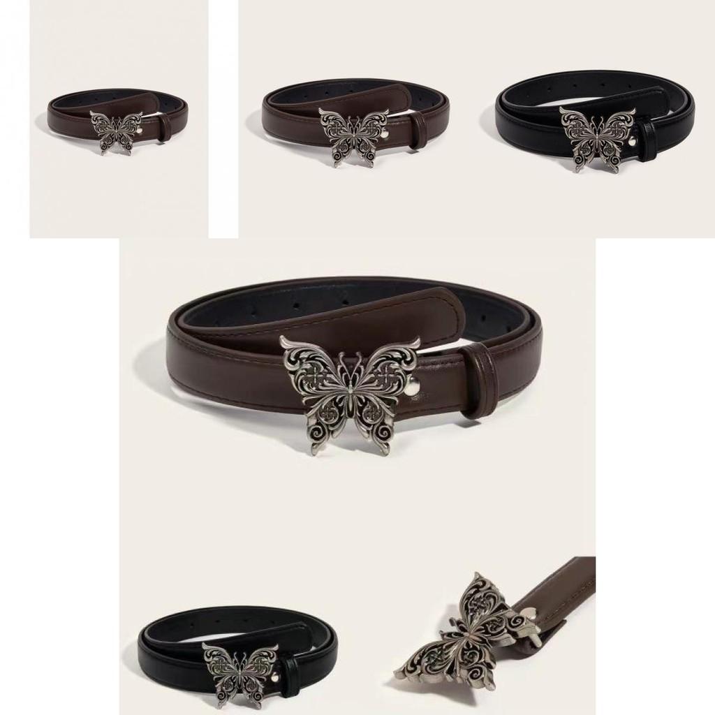 Stylish Retro Butterfly Women's Belt Crafted From Smooth Pu Material In Black And Coffee
