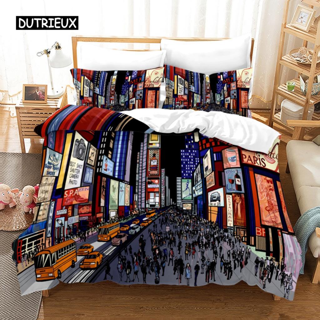 

Комплект постільної білизни з нічним видом на місто Нью-Йорк Queen King Size Підодіяльник/Підковдра Наволочка М’який домашній текстиль Постільна білизна AU Single(140x210cm)