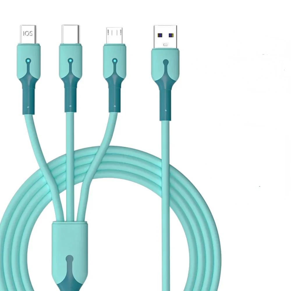 5A Liquid Silicone 3-in-1 USB To Type C Data Cable USB C Fast Charging Data Cords For iPhone Samsung Xiaomi Huawei PD Phone Wire