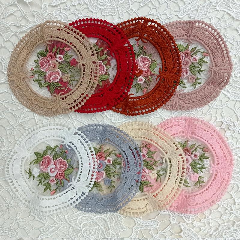 Small Round Coaster European Lace Embroidered Dining Table Mat Decorative Fabric Coffee Table Mat Embroidery Retro Heat Insulation Weaving