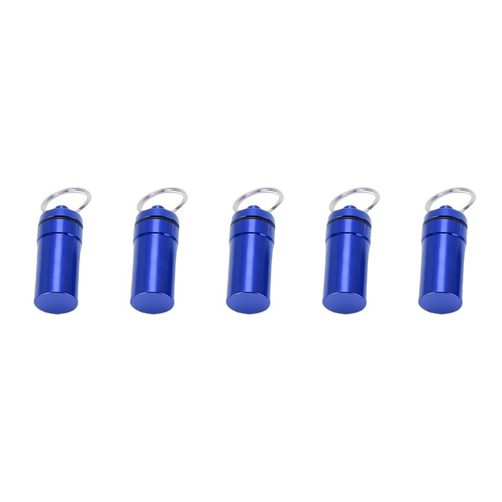 5pcs Mini Keychain Tablets Case Water Proof Aluminum Alloy Portable Outdoor Tablets Container 22x52mm Blue