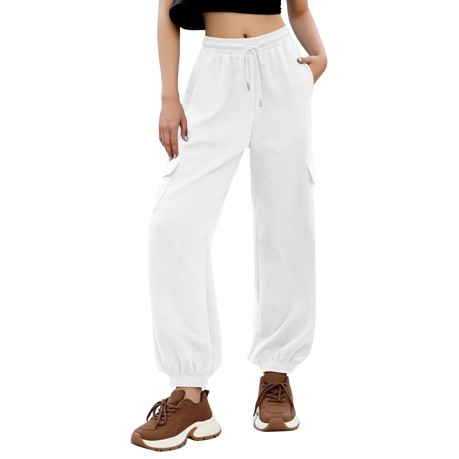 

Женские штаны для тренировок Модные Свободные Удобные Повседневные Оверсайз Флисовые Джоггеры с Карманами Одежда S белый