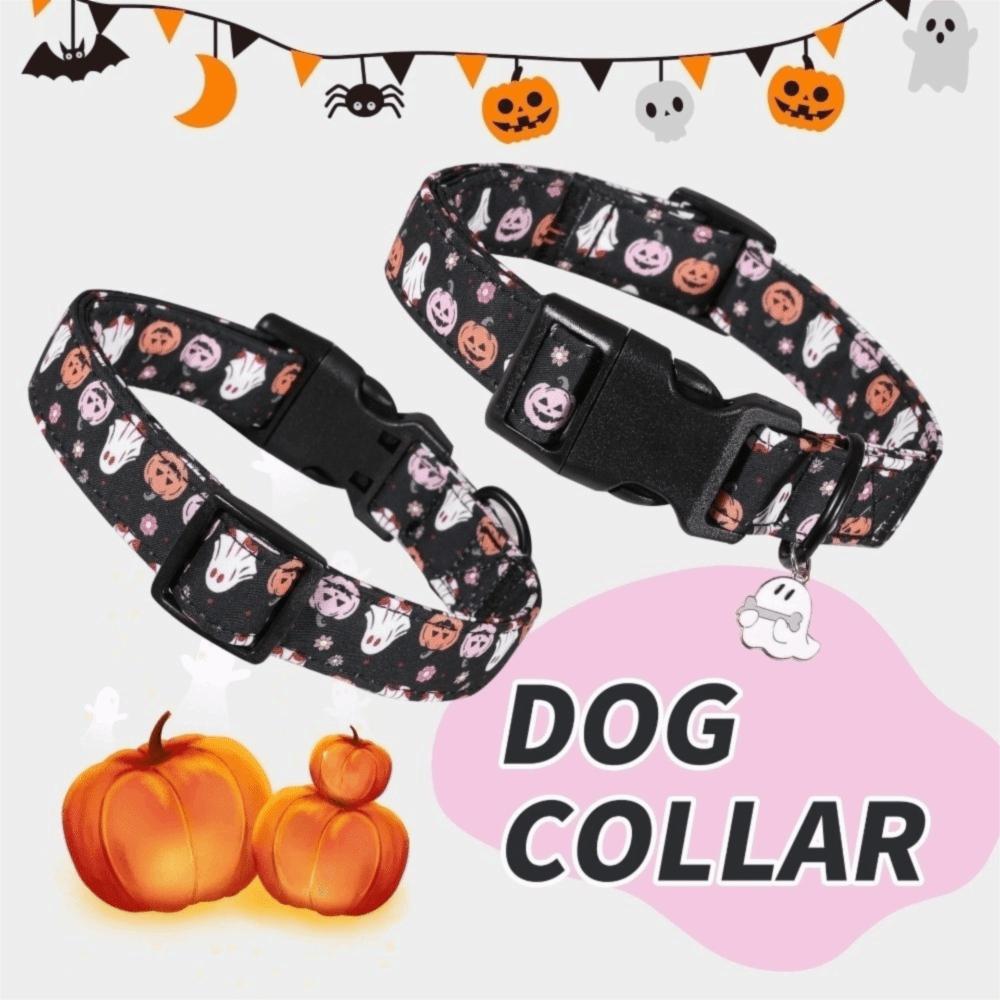 Adjustable Buckle Ghost Pumpkin Pet Collar Decorative Pet Neck Ring Halloween Party