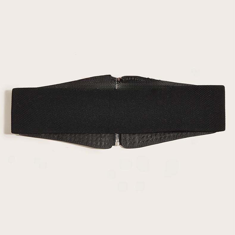 Small Flat Multiple Nail Zipper Waist Seal Waistband With Rivets Belt Black
