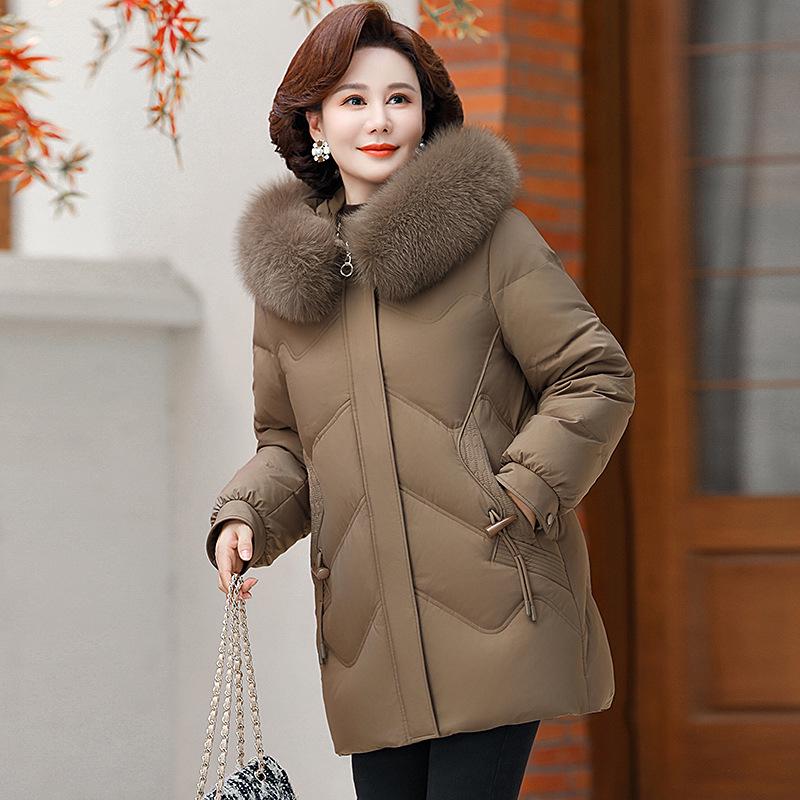 Women's 2025 New Style Mid-Length Winter Down Jacket with Fox Fur Collar for Middle-Aged and Elderly