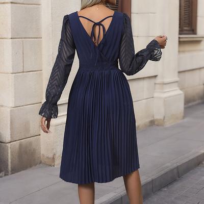 New Autumn Women's Lace Long-sleeved Solid Color Dress