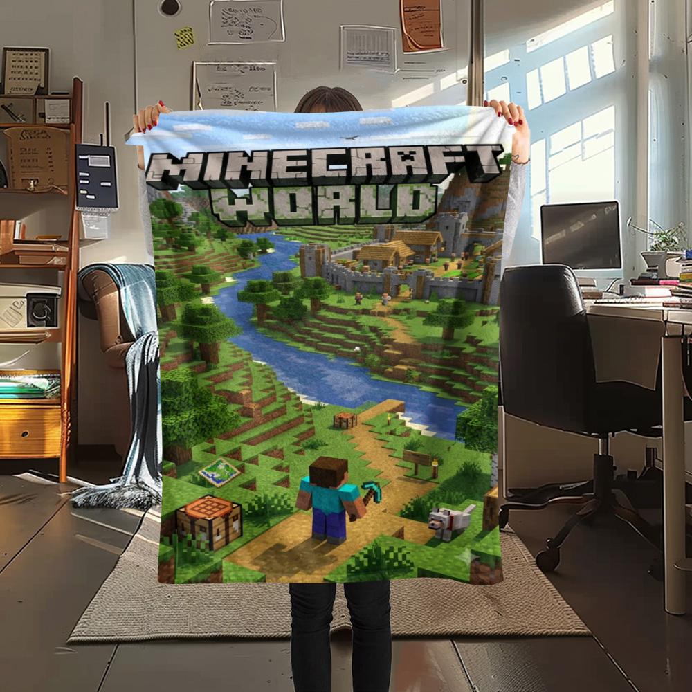Minecraft World Blanket Camping Trip Home Decor Christmas Gifts Machine Washable Office Rest Blanket