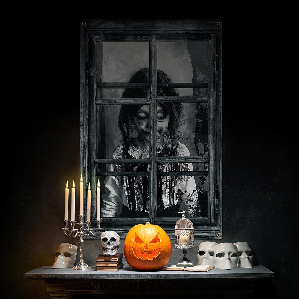 2pcs Scary Halloween Curtain for Indoor Outdoor Party Wall Door Decor