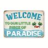 Metall Wandkunst Vintage Strand Schild Willkommen in unserem kleinen Paradies Retro Haus Café Garten Dekoration 12x8 Zoll