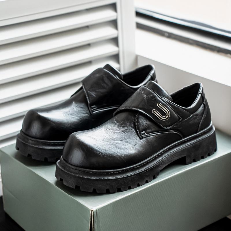 

2025 Spring New Men s Shoes Derby Shoes Velcro Men s Leather Shoes British Platform Casual Business Martin Boots 44