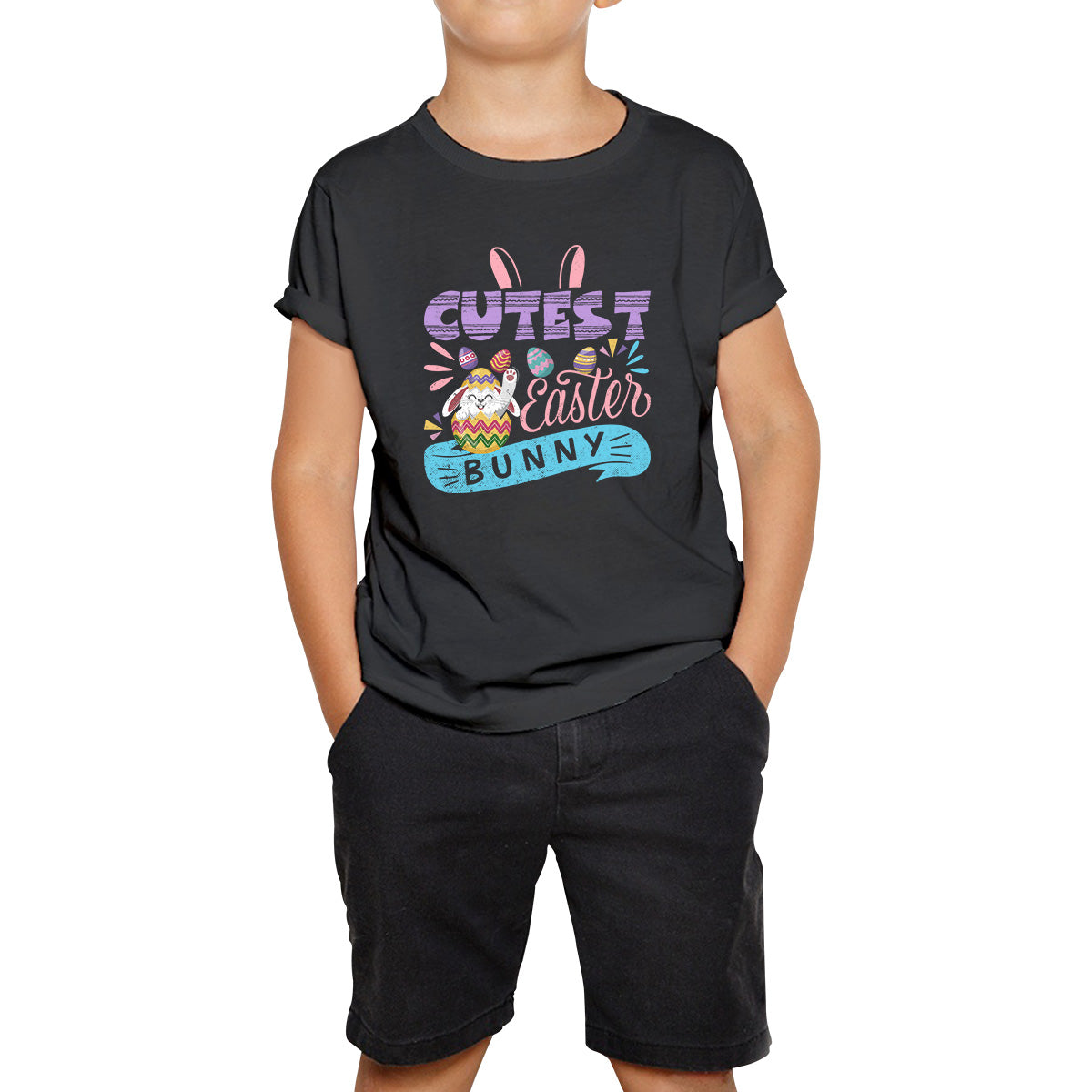 Cutest Easter Bunny Happy Easter Day Colorful Easter Eggs Easter Bunny Rabbit Easter Egg Hunt Kids T Shirt 140