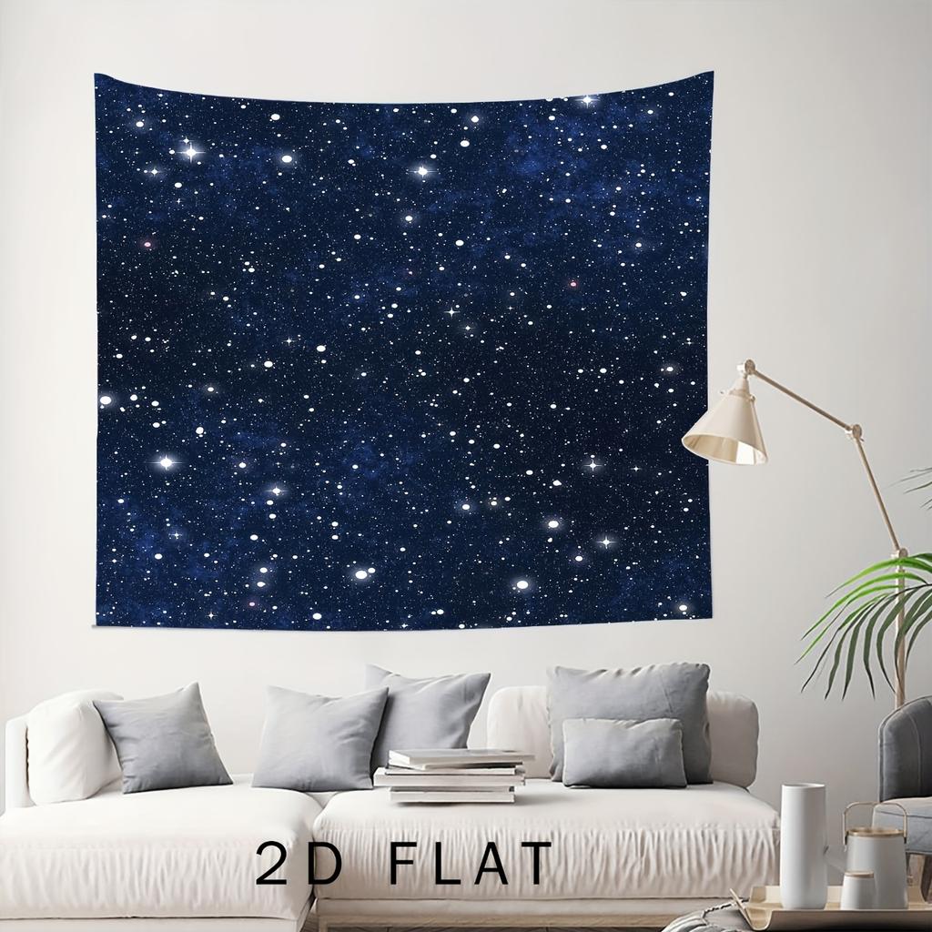 2D Flat Print Outer Space Galaxy Tapestry Dark Blue Starry Sky Moon Celestial Tapestry Fantasy Cosmic Wall Hanging for Bedroom