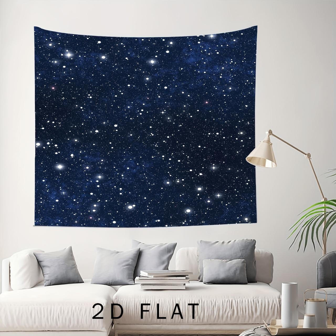2D Flat Print Outer Space Galaxy Tapestry Dark Blue Starry Sky Moon Celestial Tapestry Fantasy Cosmic Wall Hanging for Bedroom 74x94cm(29x37in)