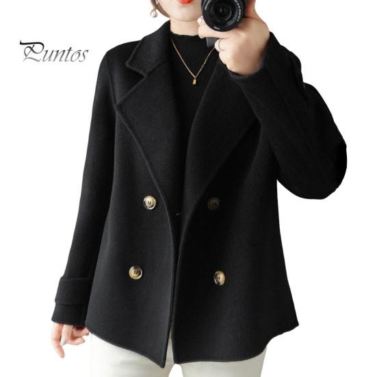 

Женская куртка с лацканами, однотонное двубортное шерстяное пальто, короткое, свободное, с длинными рукавами, для поездок на работу, свиданий, весна, осень, зима, пальто S