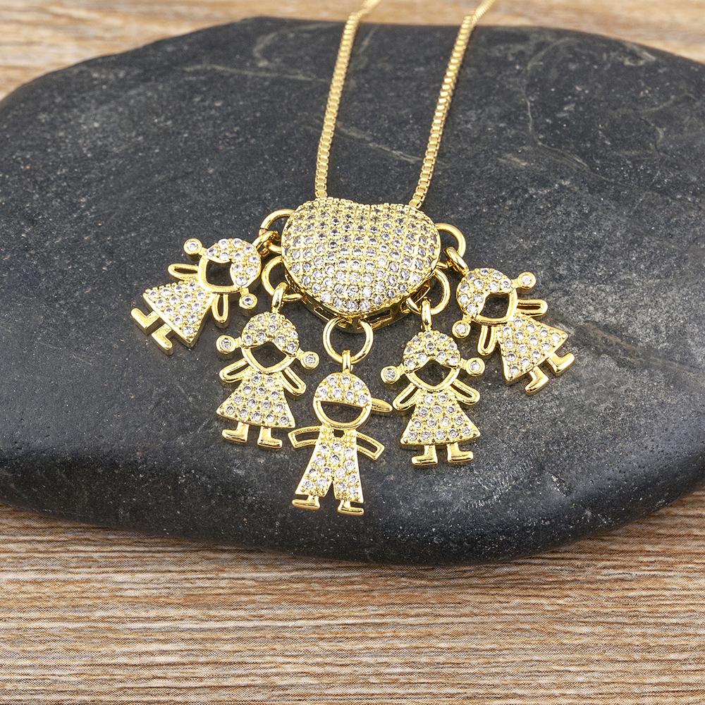 Nidin Hot Sale Classic Son/Daughter Sparkling Zircon Charm Pendant Necklace For Women Boys and Girls Clavicle Chain Jewelry Gift
