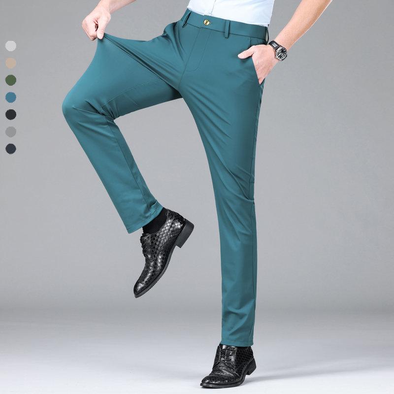 Trousers Men's Summer Thin Section Slim Casual Pants Man Multi Color Optional Ice Silk Loose Straight Business