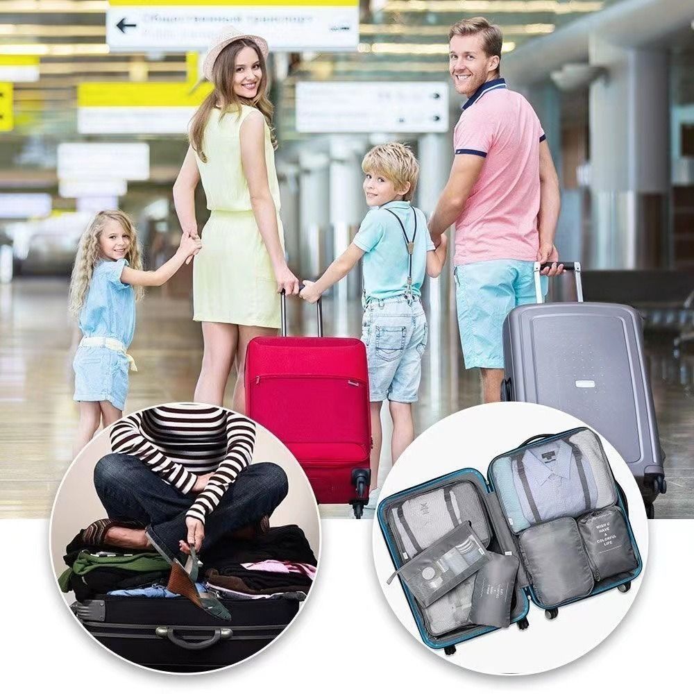 7 Pcs Set Large Capacity Travel Organizer Set Folding Suitcase Packing Cubes  Clothes Organization