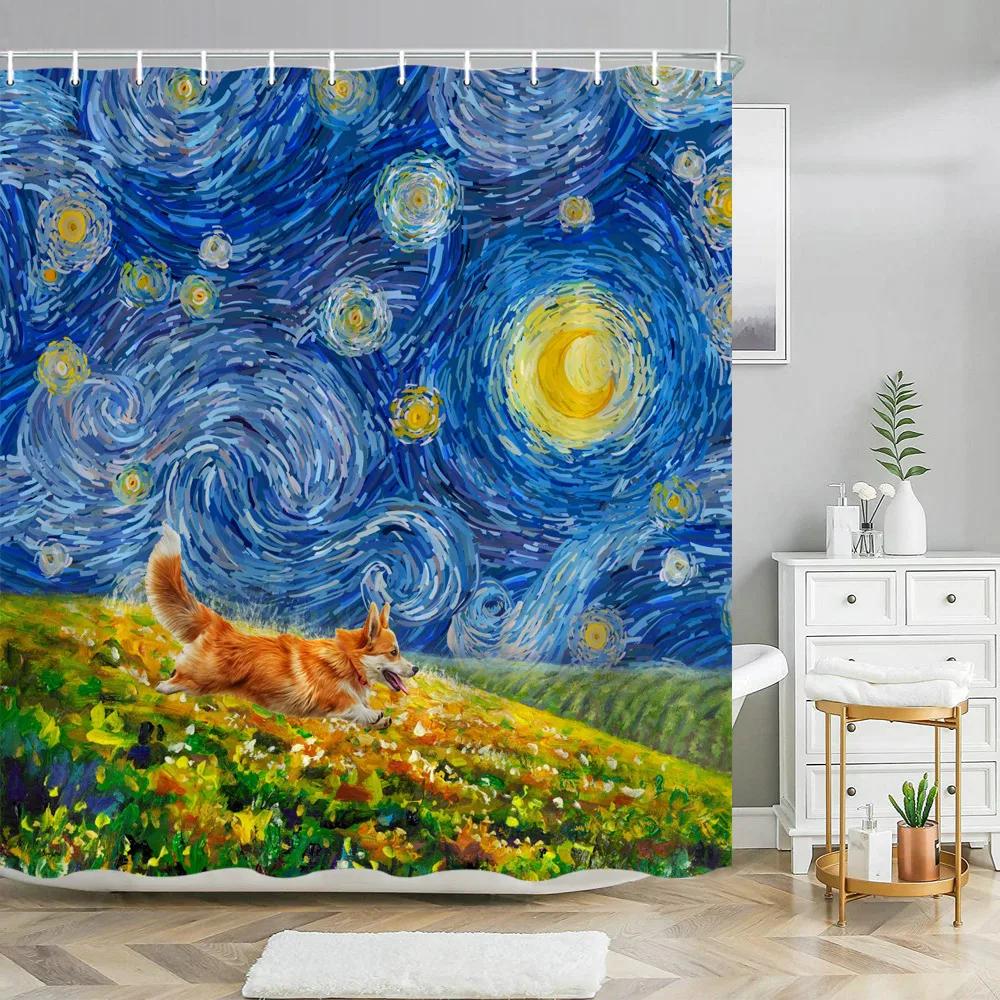 Abstract Art Impressionist Shower Curtain Beautiful Colourful Painting  Polyester Fabric Washable Shower Curtains Bathroom Decor