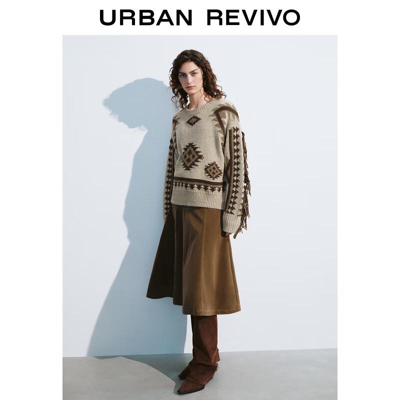 UR 2025 Spring Women's Retro Fair Isle Tassel Knit Sweater