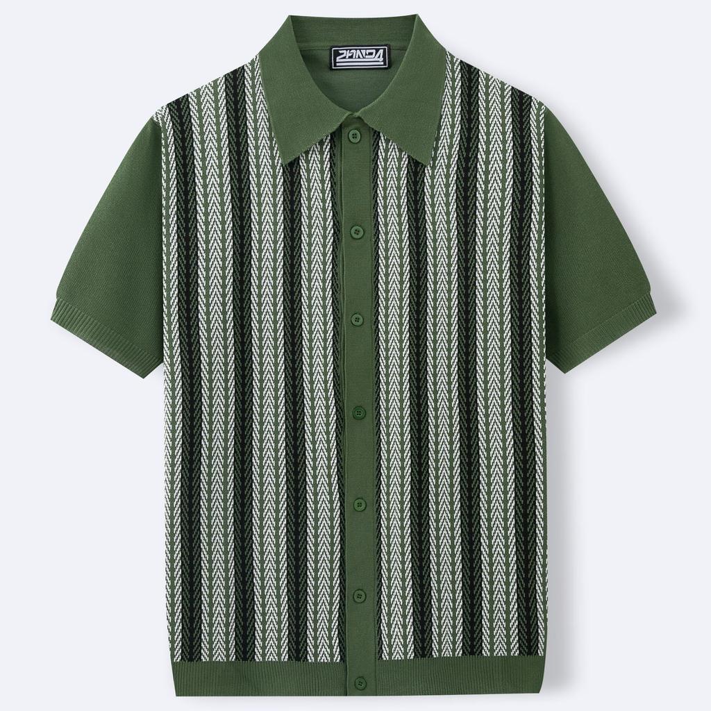 Camicie a Maniche Corte in Maglia da Uomo Casual Traspiranti a Bottoni con Colletto a Righe Top per Vacanze Estive Vintage in Maglia Camicie da Golf da Spiaggia Top per Uomo