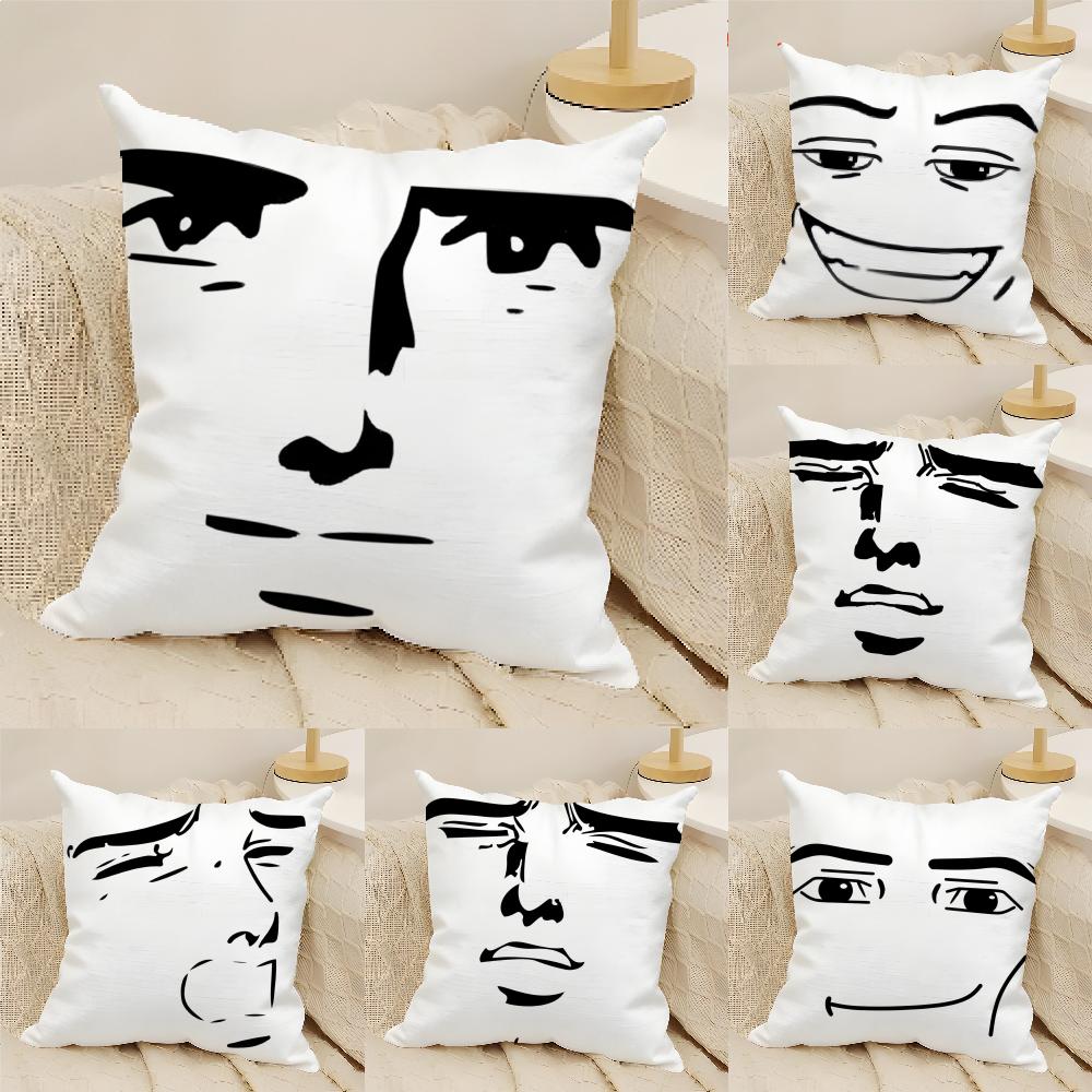Funny Meme Face Pillow Case Natural Linen DoubleSided Printing Sofa Home Decor Cushion Cover