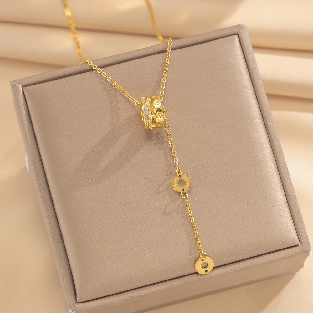 Women's Slim Titanium Steel Necklace - Luxury Inlaid Clavicle Chain