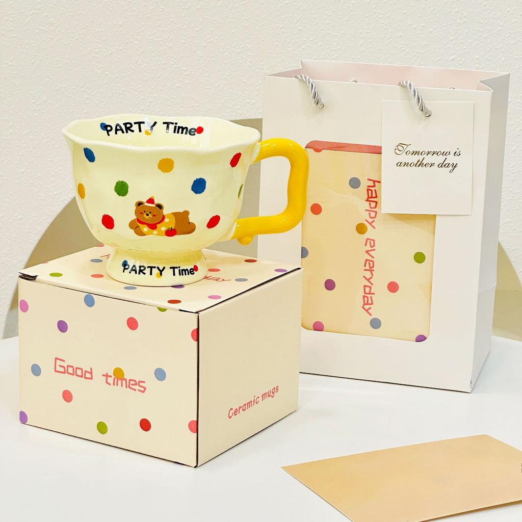 High Temperature Resistant Goblet Polka Dot Cute Pet Cartoon Cute Ceramic Cup High Looking Office Drinking Mug Souvenir Gift