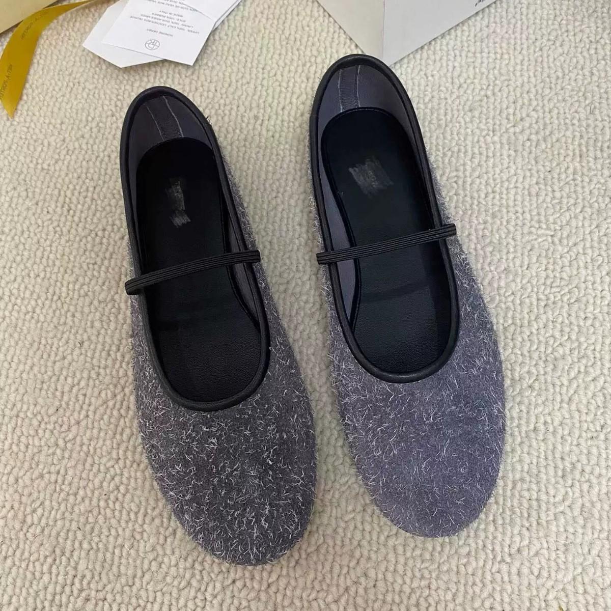 

ROW French Mary Jane shoes women s autumn new snowflake velvet giant soft ballet shoes with flat shoes 40 серый