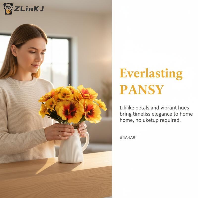 Artificial Pansy Flowers Silk Rose Bouquet Realistic DIY Simulated Floral Arrangement Wedding Home Party Table Centerpiece