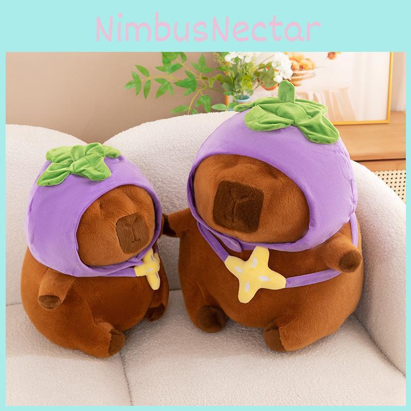 Hat Capybara Eggplant Plush Toy Stuffed Doll Cartoon Home Decoration Kids Gift
