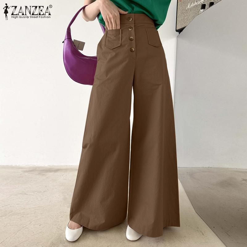 

ZANZEA Женские свободные повседневные широкие брюки с высокой талией