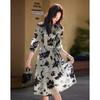 Demana French Style Floral Print A-Line Midi Dress