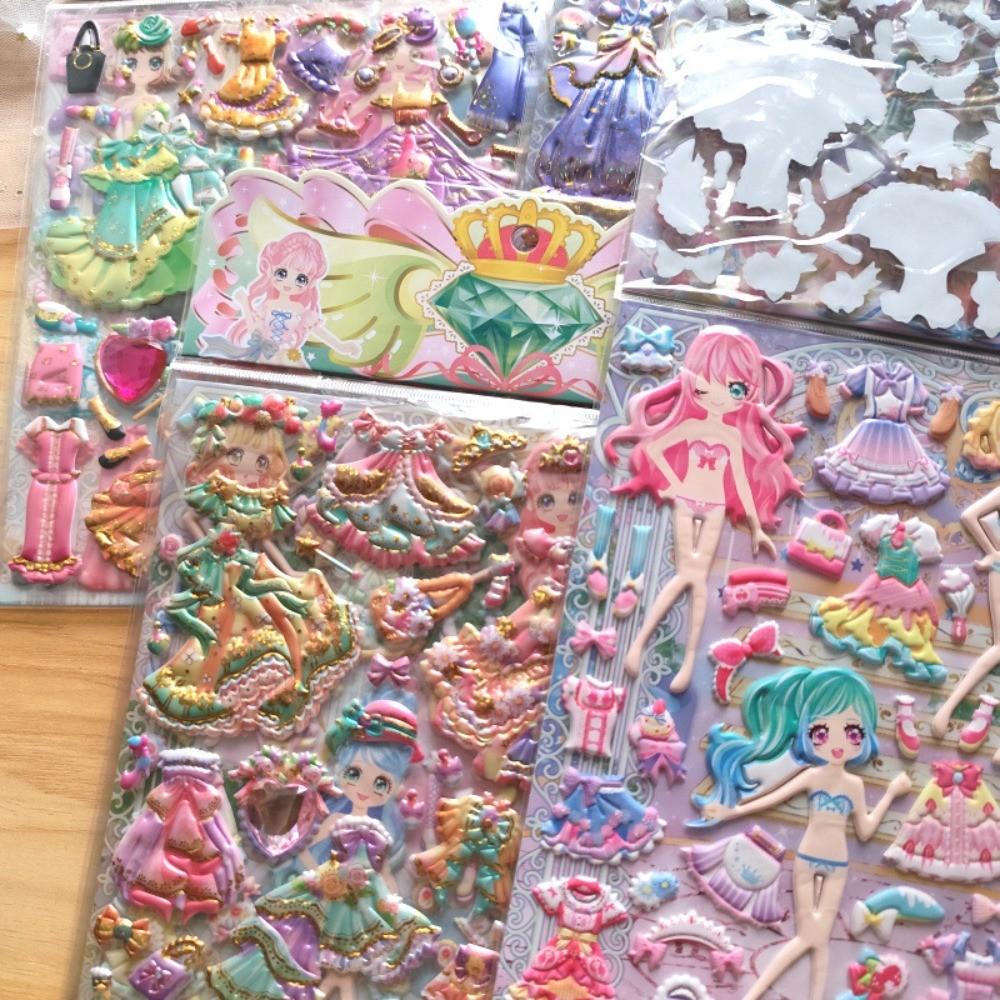 1/4 Pezzi Adesivi Principessa EVA per Bambine Riutilizzabili con Texture 3D Rimovibili Adesivi in Gommapiuma a Bolle per Artigianato Fai-da-te per Bambini