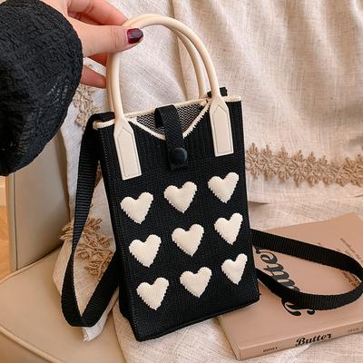 High-end Ins Knitted Mobile Phone Bag Love Series Versatile and Personalized Women's Handbag Dopamine Crossbody