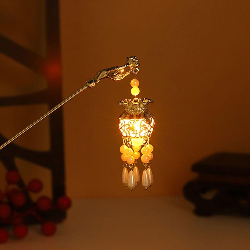 Palatul chinezesc Lantern ac de păr din metal de culoare aurie bețe de păr furculițe cu bijuterii ușoare pentru femei, retro, flori de lotus, ciucuri
