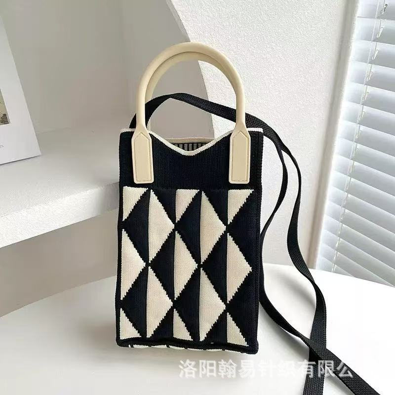 Sommer Damen Niedliche Mini-Tasche Vielseitige Mode Handytasche Cartoon Gestrickte Handtasche Umhängetasche Umhängetasche