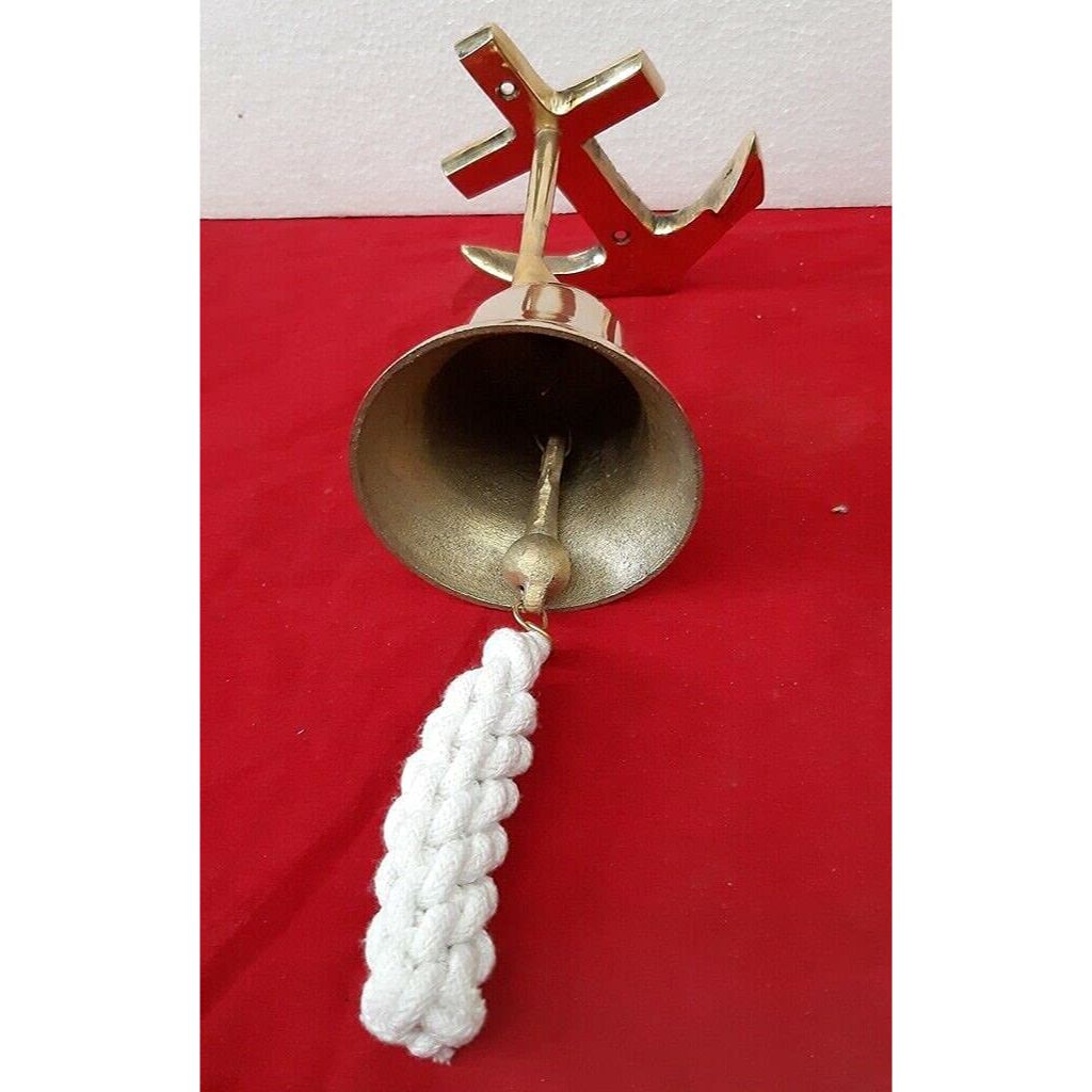 Antike Vintage Klingel aus massivem Messing mit Schiffsanker Wandbehang Dekor