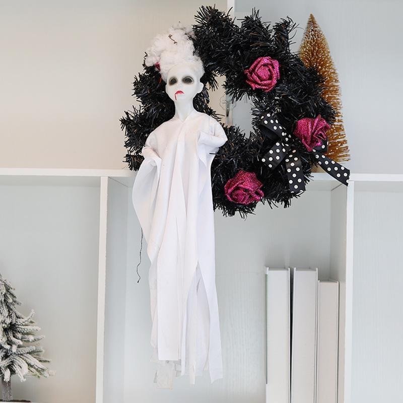 Halloween Party Decor For Home Black White Ghost Wreath Wall Hanging Ornament Halloween Party Home Decoration Props 2023 New