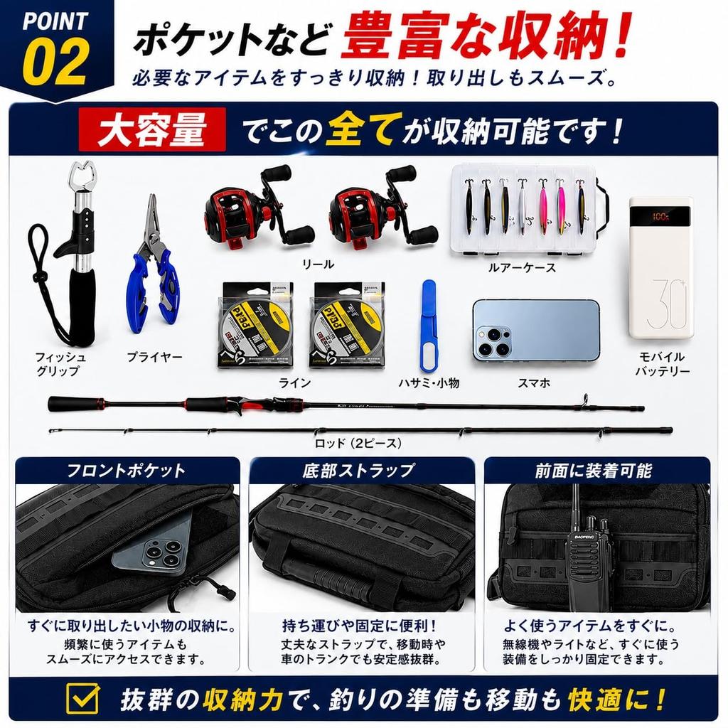 Fishing Chest for Mobile Tackle Large Outdoor Bag, Bag, Fishing, Storage, One-Hand Operation, Multifunctional, Capacity, Lightweight, Cycling, (Black)