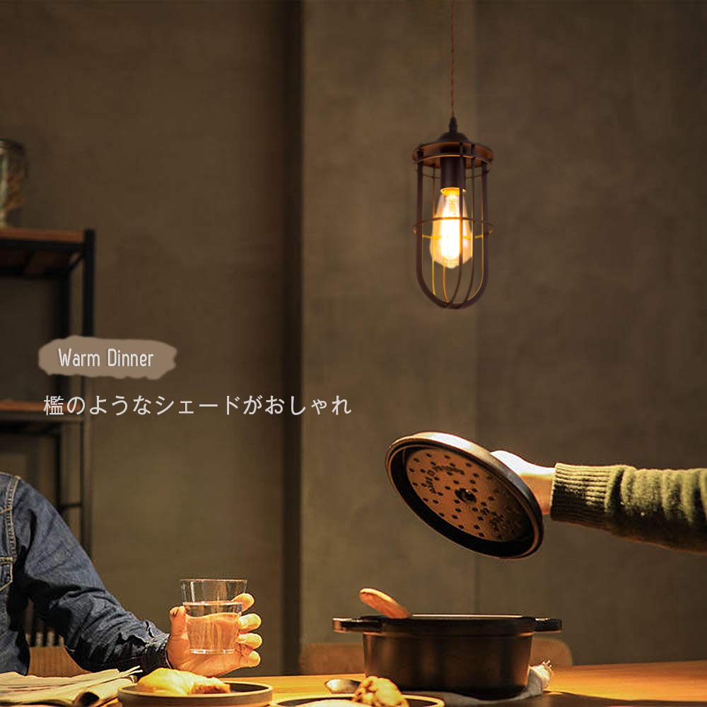 Cerdeco Retro Pendant Light with a Cage-like Shade, Exotic Vintage-Style Industrial Interior Ceiling Lighting, PSE Certified, E26, Hanging Lighting,