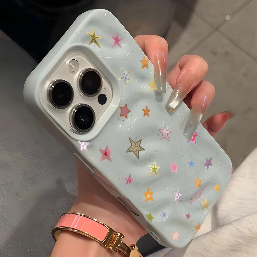 Fantasy Colorful Star Pattern Wave Texture Phone Case For iPhone 17 16 15 14 13 12 11 Pro Max 17 Air 14 15 Plus Soft Back Cover