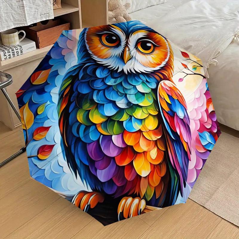 1pc Colorful Owl Artwork Umbrella with Plastic Handle,Suitable for All Seasons Home Travel Outdoor UmbrellaDD271