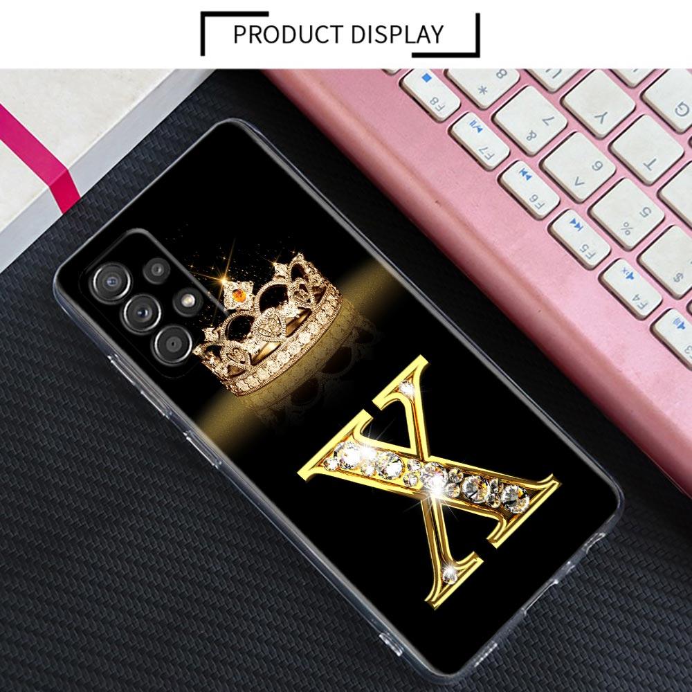 Diamond Crown Initials Letter N T Z P Case For Samsung Galaxy A55 A35 A06 A52 5G A53 A72 A53 A15 A51 A33 A32 A41 A23 Phone Cover
