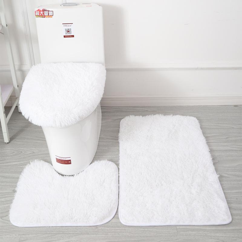 Inyahome 3pcs/set Plush Bathroom Bath Mats Set Anti Slip Toilet Rug and Toilet Lid Cover Soft Fluff Shower Carpet Floor Bath Mat