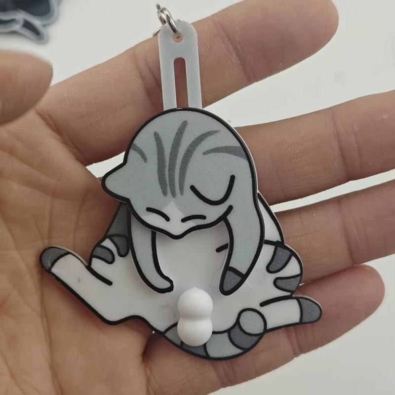Acrylic Kawaii Cartoon Cat Keychain Pendant Funny Rotatable Pull Play Egg Cat Keyring Accessories for Backpack Decor Gift