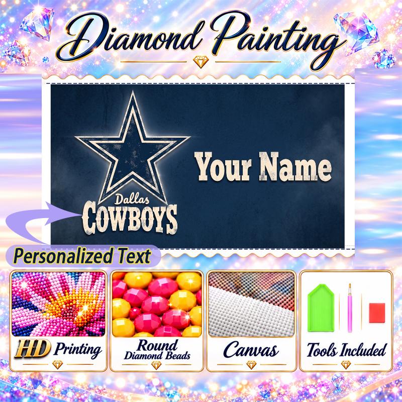 Dallas Cowboys 5D DIY Diamond Painting Custom Name Text, Full Drill Rhinestone Mosaic Art Home Gift