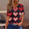 Women's T Shirt Tee Print Button Short Sleeve Daily Weekend Fashion Basic V, Neck Regular Top Valentine's Day
