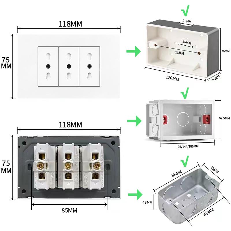 Italien Chile Mexiko USB Smart Typ-c 20W Schnelllade-Wandsteckdose Stecker, Brasilien Elektrischer Lichtschalter Universal-USB-C-Steckdose