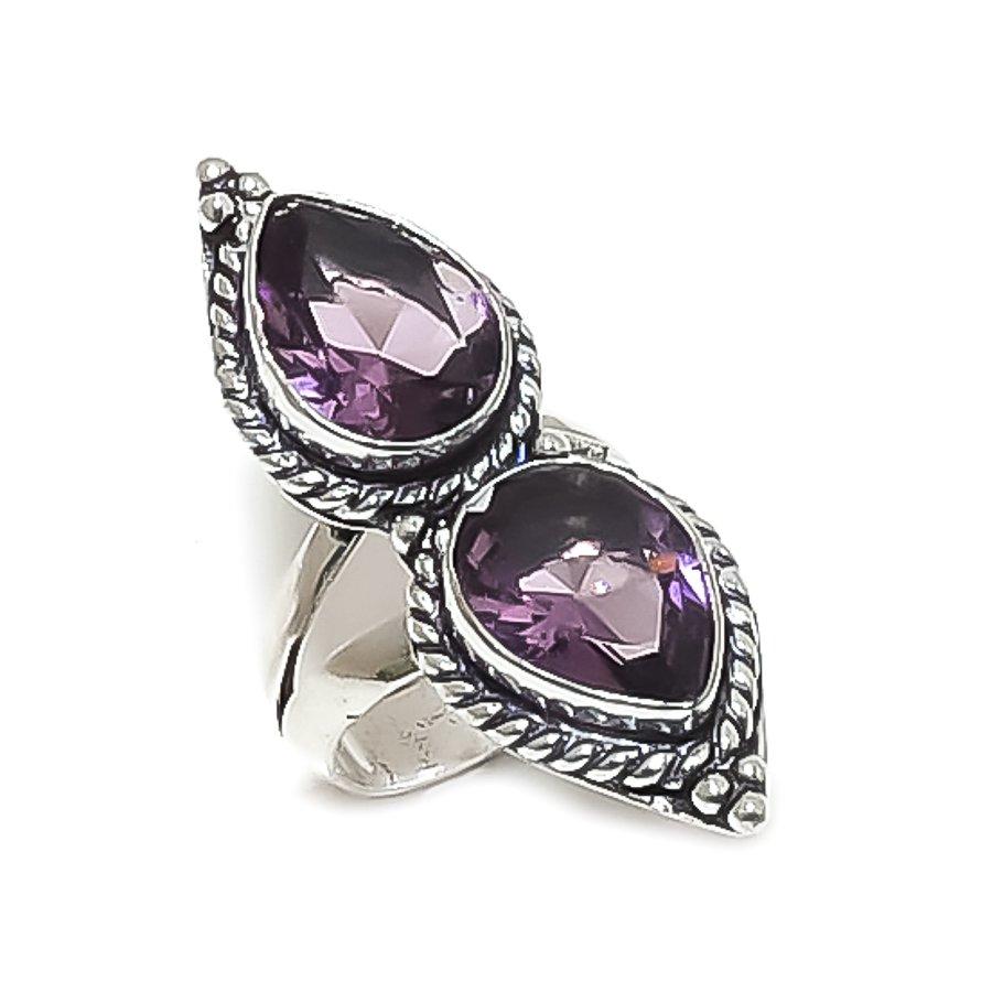 Natural Amethyst Gemstone 925 Sterling Silver Jewelry Ring Size 8.5 AR-16821